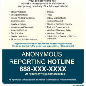 Syntrio - Collateral Anonymous Reporting Hotline Poster